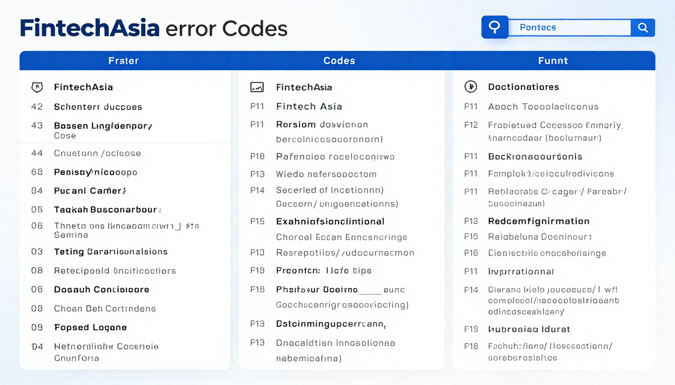 FintechAsia error codes